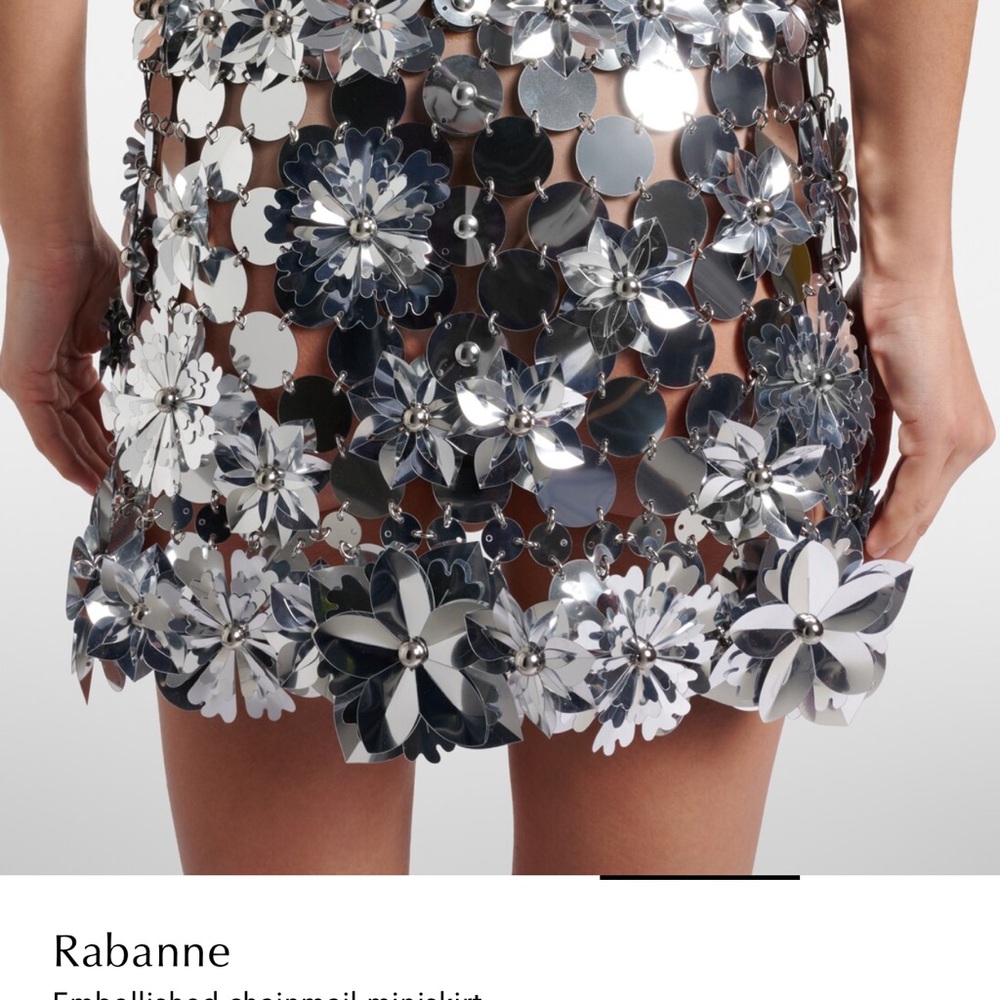 Paco Rabanne Metallic Silver Floral Chainmail Mini Skirt - Picture 5 of 9